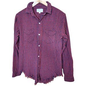 Current Elliott The Two Pocket Prep School Button Up Plaid Raw Hem Women 1 / S